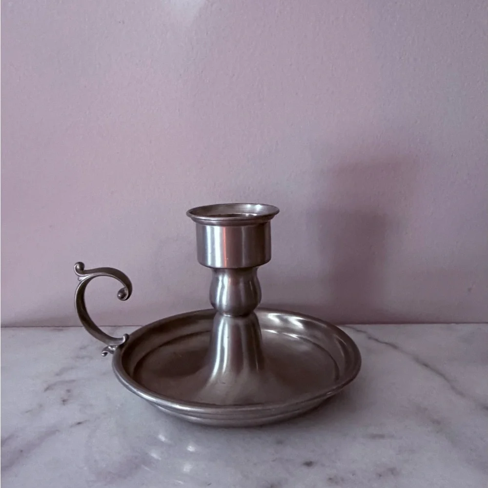 an Early American Pewter by Web chamberstick candle holder